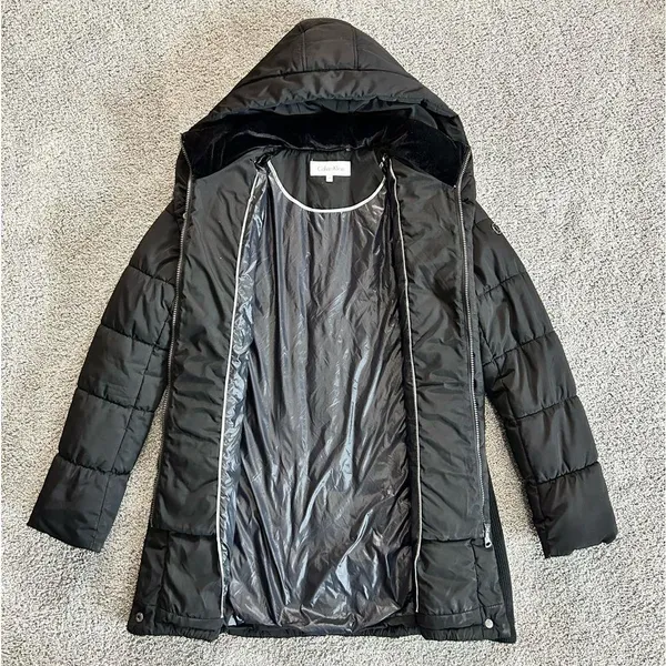Calvin Klein Black Velvet-Trim Puffer size Medium - Image 3