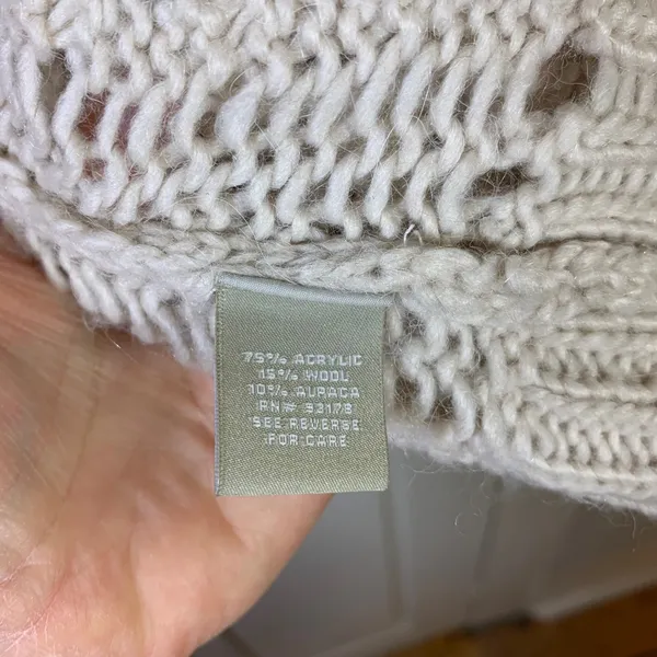 Joan Vass Studio Cream Wool Alpaca Basketweave Knit Open Cardigan‎ Large READ - Image 3