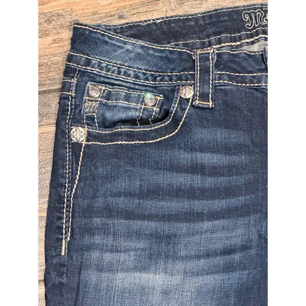 Miss Me Straight Leg Low Rise Dark Wash Embroidered Sequin Jeans 28x33 Y2K BKE - Image 6