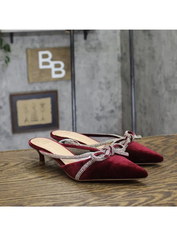 NEW A New Day Womens Gwen Rhinestone Bow Heels Velvet 94656736 Burgundy Red 6.5M - Image 2