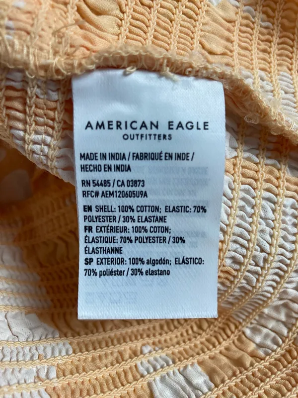 American Eagle Outfitters Orange Floral Smocked Crop Tank - Image 4