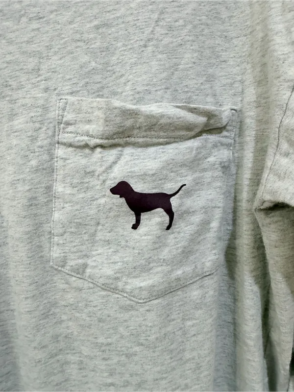 Victoria's Secret PINK Gray Long Sleeve Pocket T-Shirt Graphic Back Logo M - Image 3