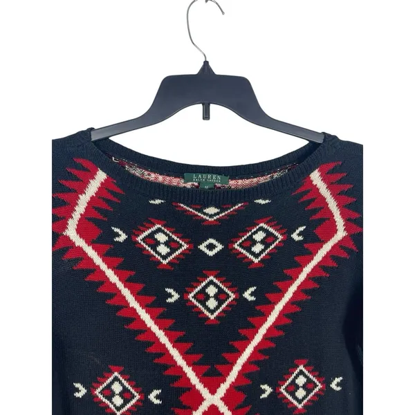 Lauren Ralph Lauren Southwestern Aztec Black Red Knit Sweater Womens M READ - Image 5