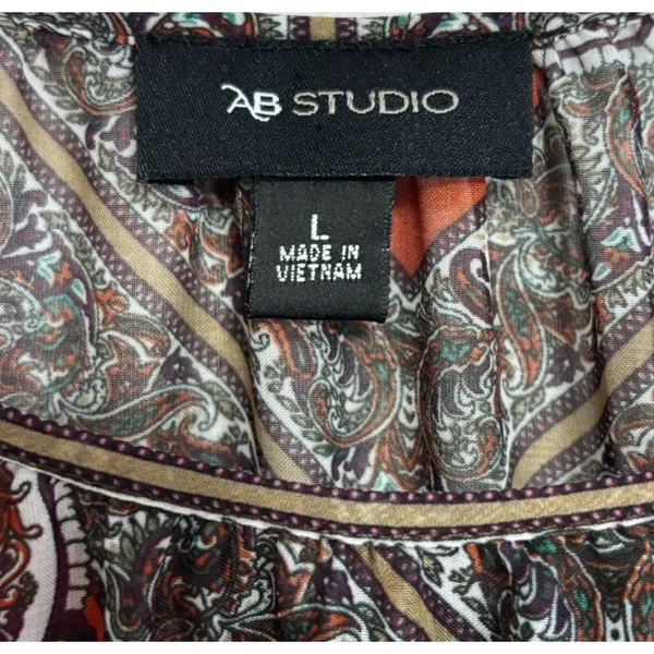 AB Studio Floral‎ Paisley Sheer Blouse Women's Large Boho Flared Hippie Babydoll - Image 3