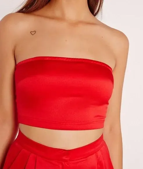 Satin Strapless Bandeau Crop Top NWT - Image 3