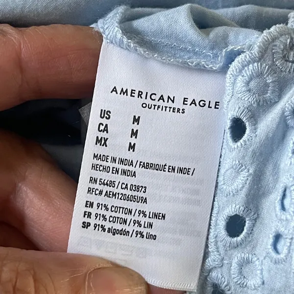 American Eagle Mini Dress Womens‎ Medium Blue Cottagecore Eyelet Smocked Tiered - Image 7