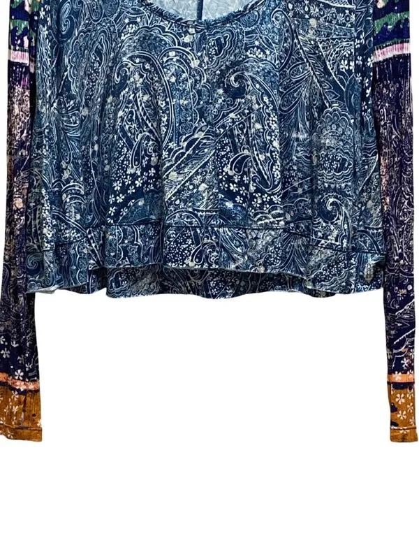 Free People FP Movement Soul Searcher Printed Hoodie Blue Size S Boho Hippie - Image 8