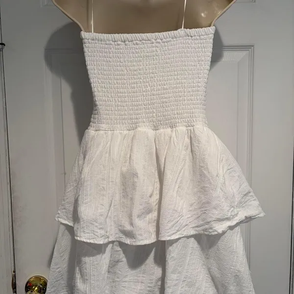 Kirious Los Angeles White Smocked Tiered Cotton Mini Dress XL Summer Cottagecore - Image 3