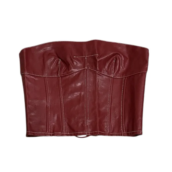 Edikted Moss Faux Leather Lace Up Corset Burgundry NEW Medium - Image 11