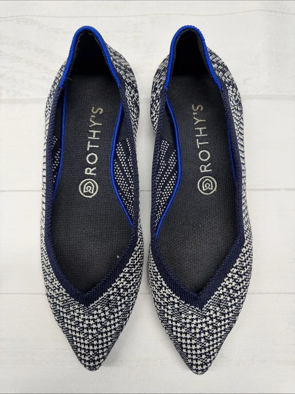 Rothy's Navy and White Houndstooth The Point Knit Ballet Flats - Image 4