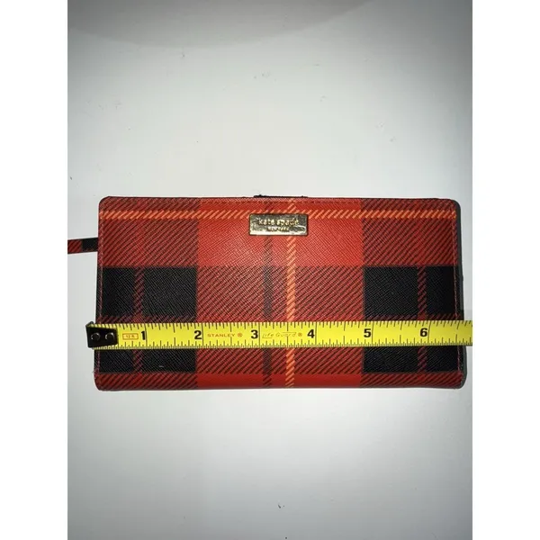 Kate Spade Neda Newbury Lane Plaid Print Red‎ Saffiano Leather Bifold Wallet K - Image 11