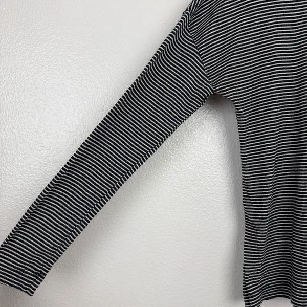 Marine Layer Henley Womens Medium Black Striped Long Sleeve Button Neck Top - Image 4