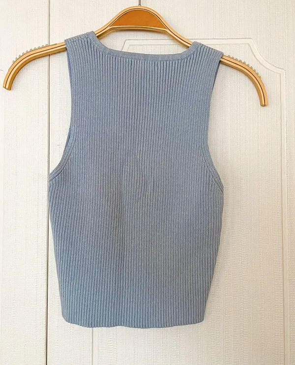 Blue Ribbed Tank Top Size M - Image 3