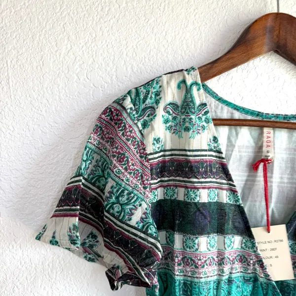 NEW Anthro Raga Womens Dress Teal Caravan Short Wrap Short Sleeve Size Small - Image 5