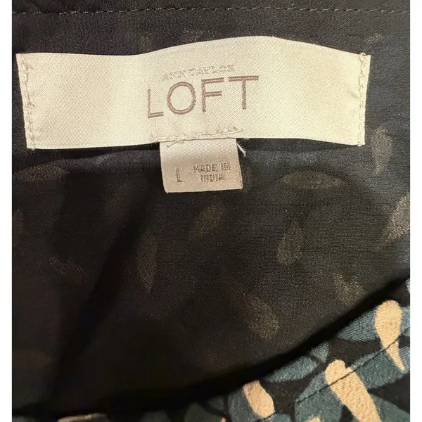 LOFT Black/green/cream Leaf Floral Print Grosgrain Waist Dress Size Large - Image 6