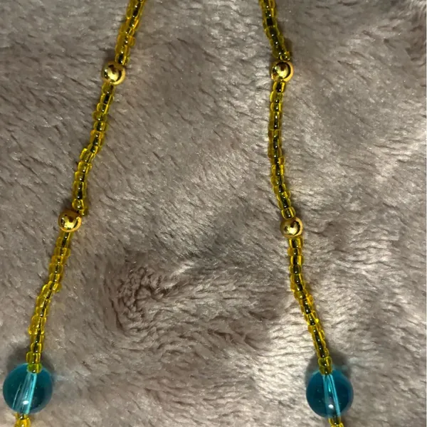 Chic Yellow and Blue Beaded Heart Pendant Necklace with Dangle Bell - Image 8