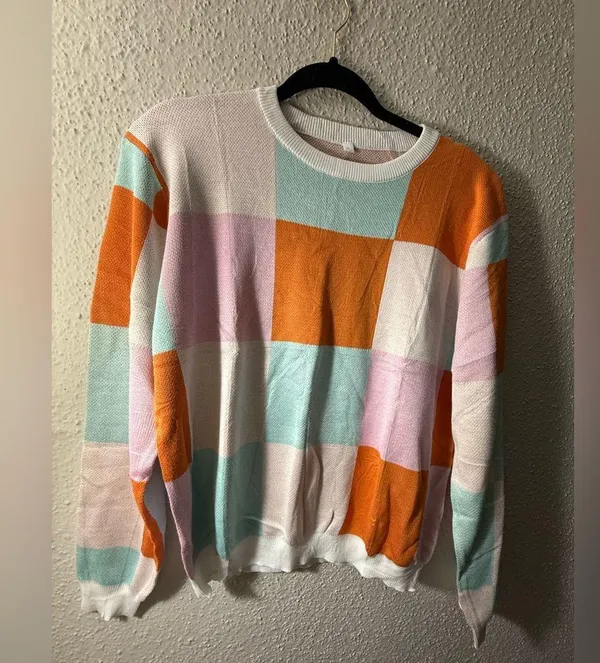 Colorful Checkered Sweater Size L Orange Size L - Image 2