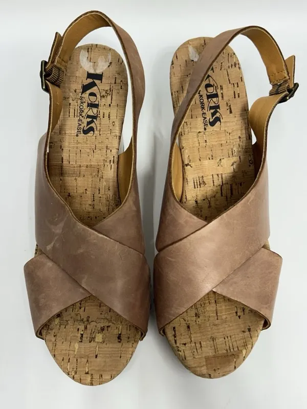 Korks KORK-EASE Platform Block Heel Leather Upper Wedge Sandal 9/40.5 Nude Tan - Image 6
