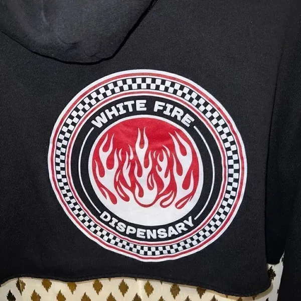 White fire dispensary crop top cropped hoodie size S - Image 4