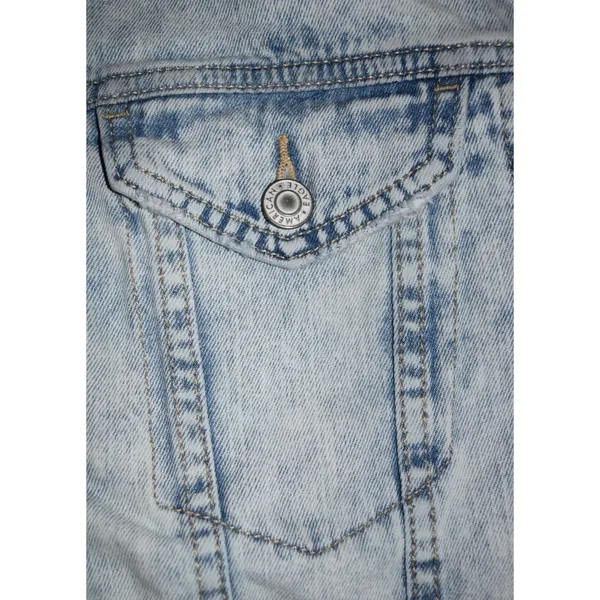 American Eagle Denim Jacket Women M Light Acid Wash Faux Fur Sherpa Trucker Good - Image 2