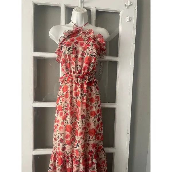 Misa Los Angeles Gia Floral Halter Dress Size Small Maxi Chiffon Tiered - Image 9