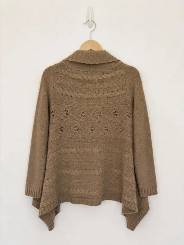 GAP Taupe Cable Knit Open Cardigan Women’s Small Draped Waterfall Cozy Sweater - Image 2