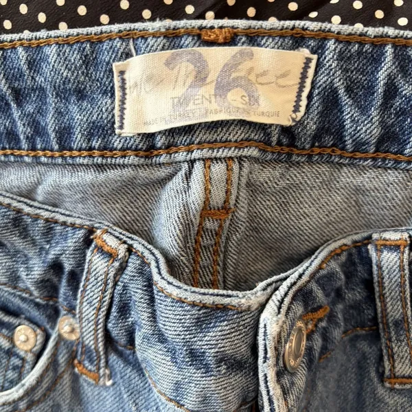We The Free People sz 26 patchwork‎ tapered Blue Denim jeans boho indie Artsy - Image 6