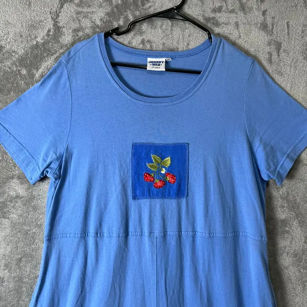 Vintage‎ Johnny Was Blue Fruit Dress Cottagecore Prairie Medium Whimsical Artsy - Image 2