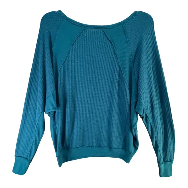 Free People We The Free Santa Clara Thermal Top XS Blue Waffle Knit Relaxed Boho - Image 5
