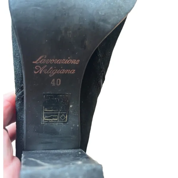 Lavorazione Antigiana Black Italian Suede Leather Heeled Tall Boots Size 9 - Image 9