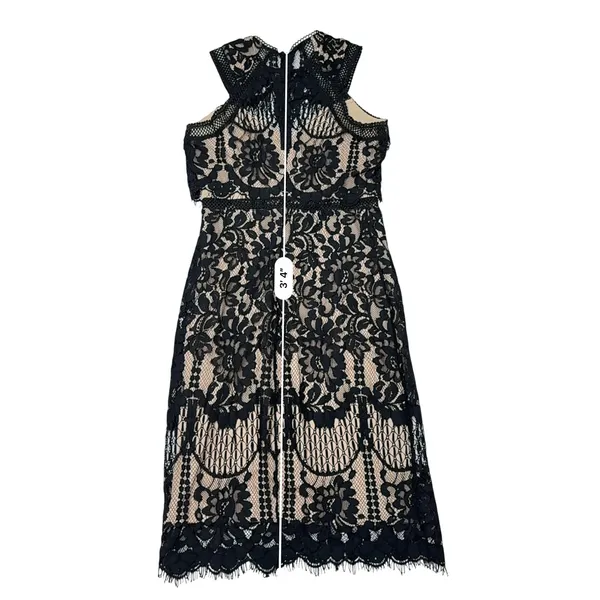 Lulu's Sweetness Lace Midi‎ Dress MEDIUM Black & Nude Flirty Lacy Feminine - Image 10