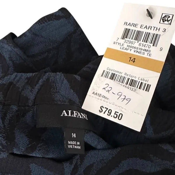 Alfani Leafy Vines Handkerchief Hem Midi Skirt Teal Black Size 14 NWT | 0118 - Image 2