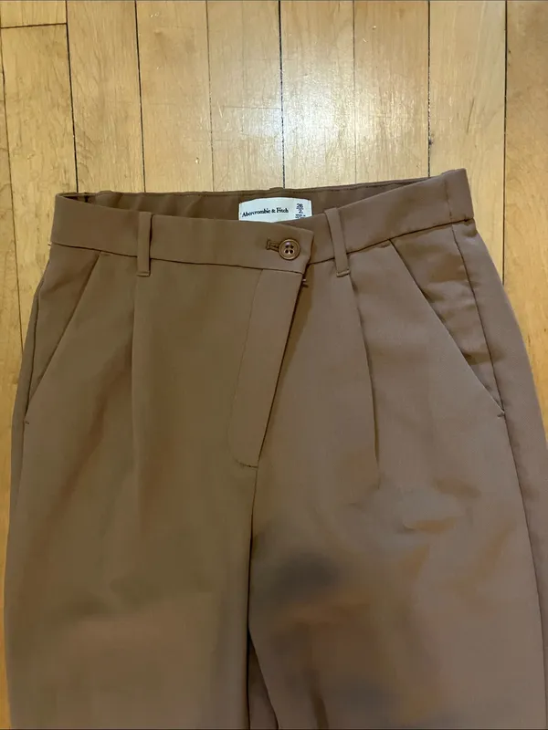 Abercrombie & Fitch Straight Leg Cross Button Trousers Camel Tan Size 26/2 Long - Image 2