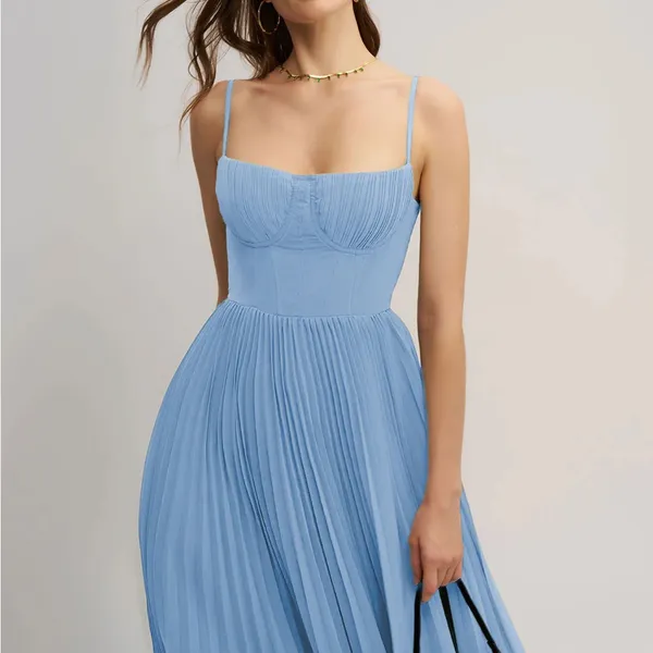 Rihoas Blue Sweetheart Neck Flowy Slip Maxi Dress - Image 2