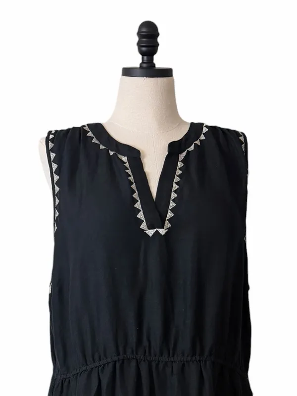 Soft Surroundings Embroidered Tiered Midi Dress Size 2X Linen Blend Belted Black - Image 7