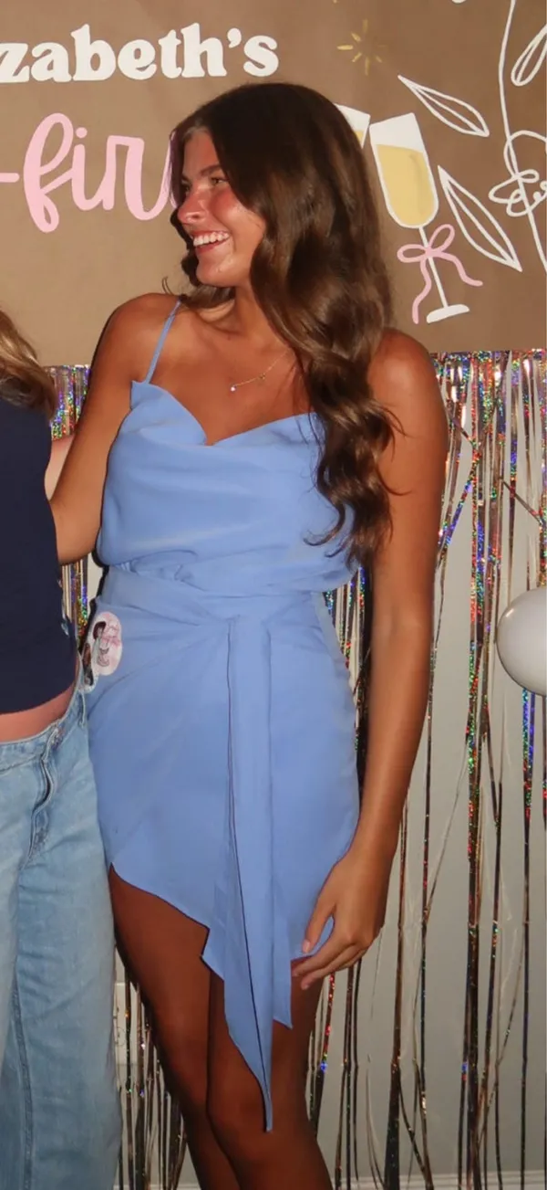 Shoefly Blue cowl-neck mini wrap dress - Image 2