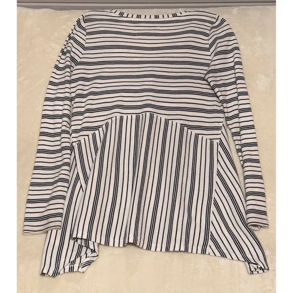 Anthropologie Maeve Eliza Striped Long Sleeve Peplum Henley Top Large L - Image 4