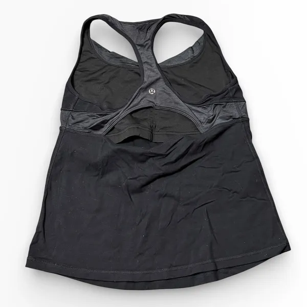 Lululemon Racerback Tank Top with Built-in Shelf Bra Black Patterned Trim Small? - Image 2