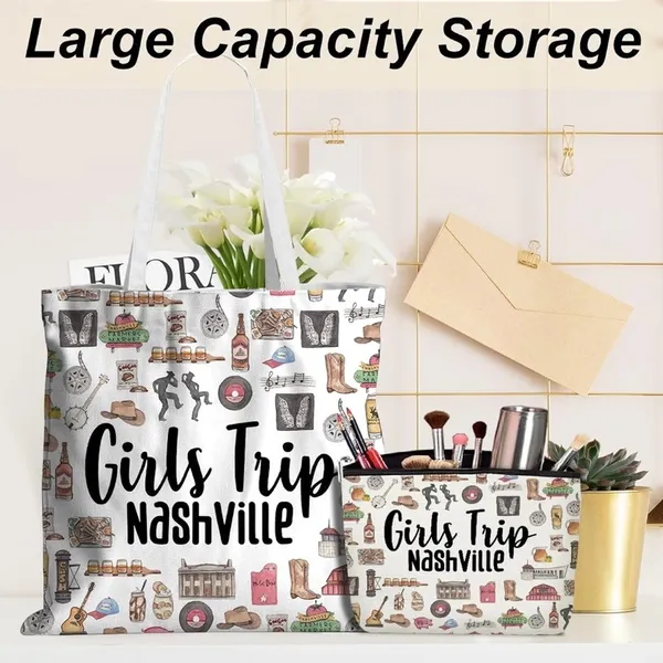 NEW!Girls Trip Nashville Canvas Tote and Pouch Set - Image 5