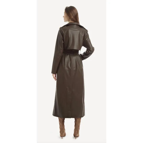 Wyld Blue Faux‎ Leather Trench Coat Dark Chocolate Size XS - Image 13