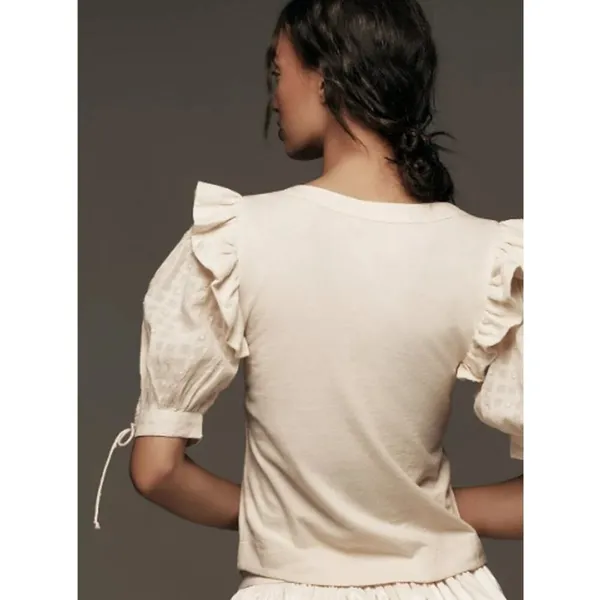 Anthropologie button front top tie And Embroidered sleeves - Image 2