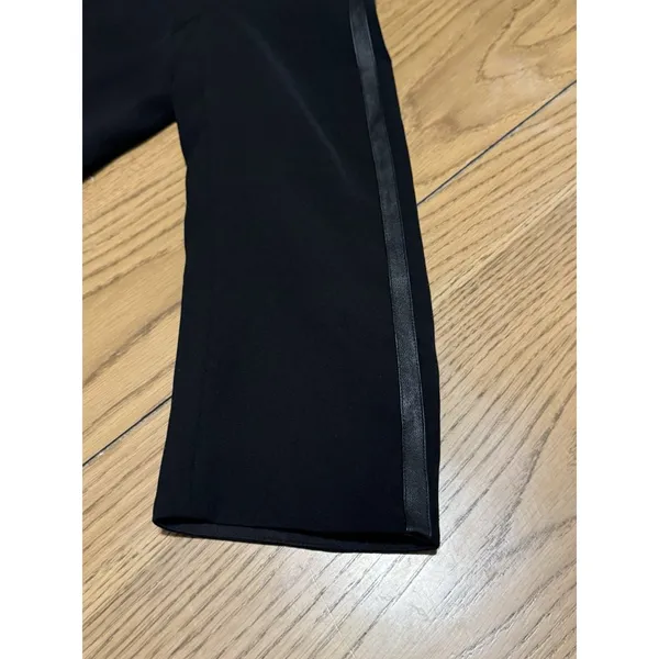 Vince Black Shift Dress Contrast Arms‎ Sz 4 Wedding Guest Formal Poly Leather - Image 8
