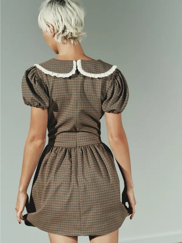 ZARA NWT Plaid Statement Collar Mini Dress Puff Sleeve XL⁠ - Image 11