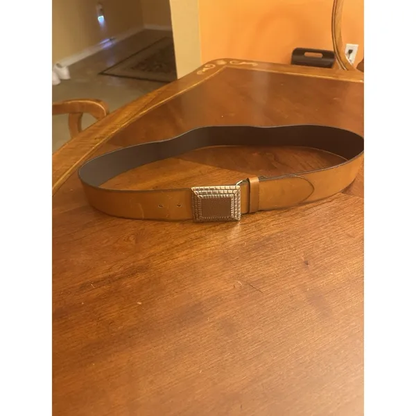 Chico's Women's Wide Leather Belt Brown Size M Big Buckle - Image 2