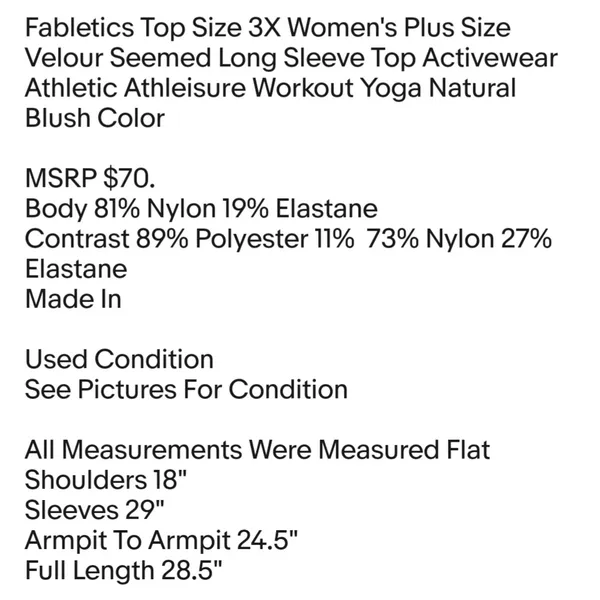 Top Size 3X Women's Plus Size Velour Seemed Long Sleeve Top Activewear Athletic - Image 2