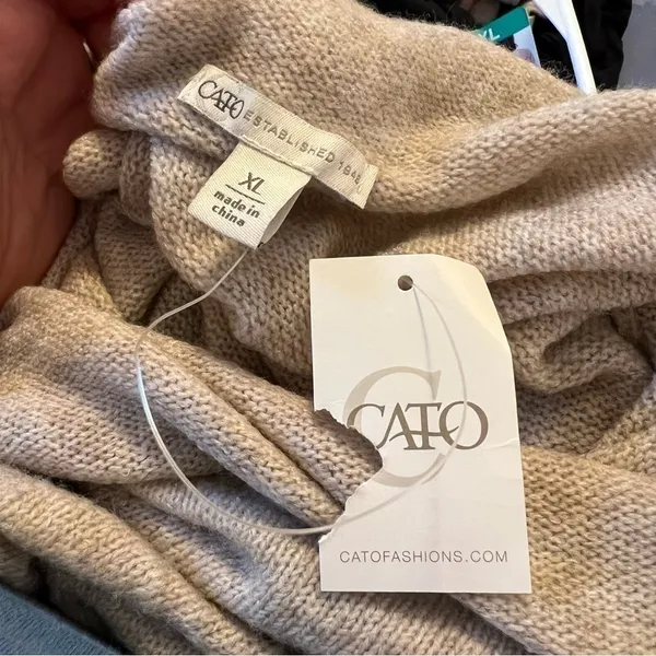 Cato Women's Sz XL Cowl Neck Sweater Oatmeal Heather Beige Dolman Sleeve Stretch - Image 10