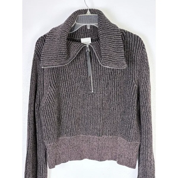Varley Mentone Sweater XS Brown Marl Half Zip Cotton Ribbed Oversized Collar - Image 9