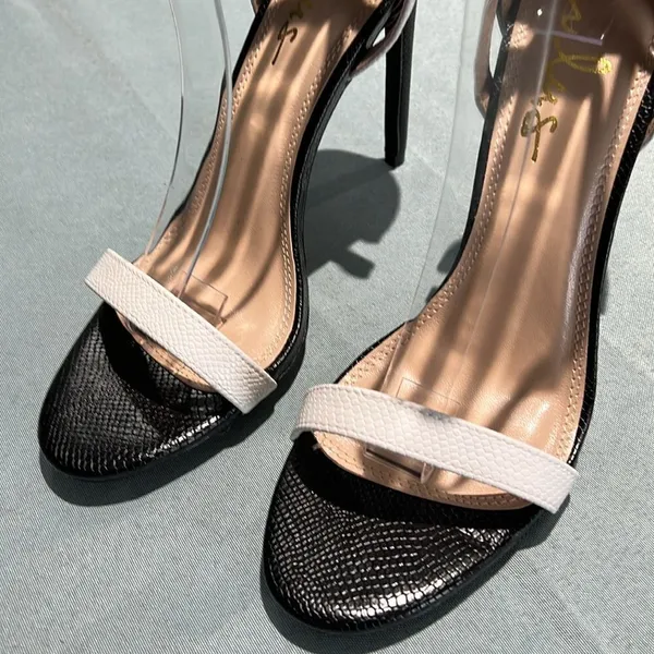Lulus remi white and‎ black snakeskin ankle strap heels Size 7.5 B38 - Image 3