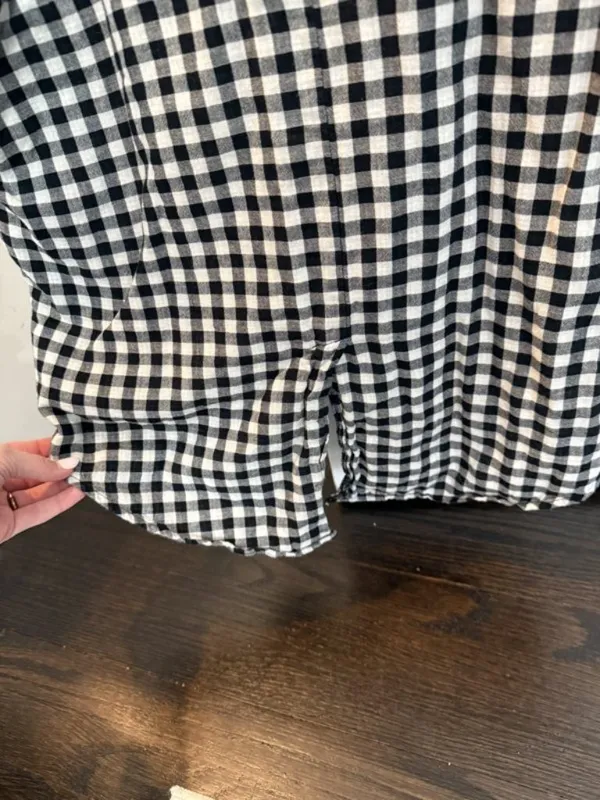 Madewell Gingham Short-Sleeve Top | Black & White | Size S - Image 3