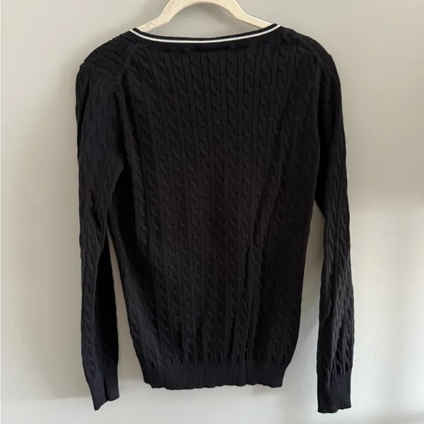 Lacoste Women's Black Cable Knit Crew Neck Sweater - Image 5